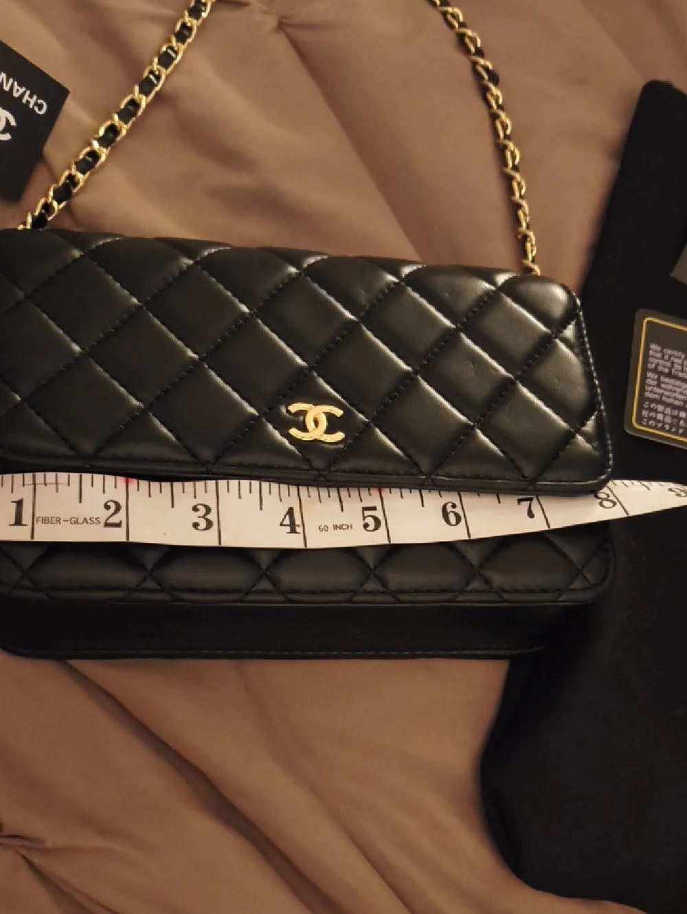 Authentic CHANEL Small  Black Quilted Leather Crossbody Baggett with Gold Chain - Picture 5 of 11